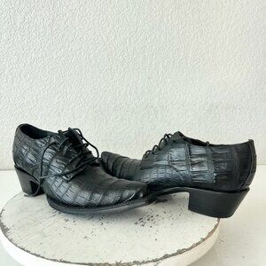 Rod Patrick Womens Lace Up Shoes 6.5 C Black Caiman Western Boots Loafers Ankle